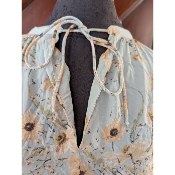 H&M Floral Long-Sleeve Peasant Blouse Dress With Tie Neck & Ruffles Size 12 - Picture 2 of 9